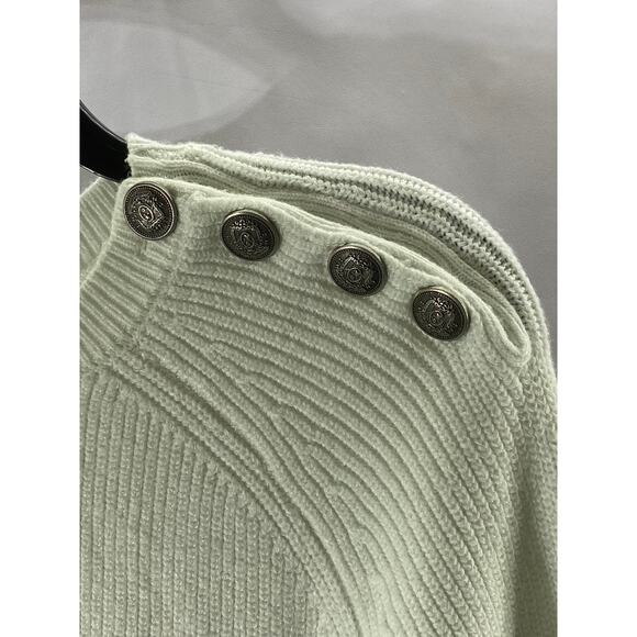 UNBRANDED Women's White-Black Striped Knit Button-Detail Wool-Blend Sweater SZXL - Picture 4 of 9